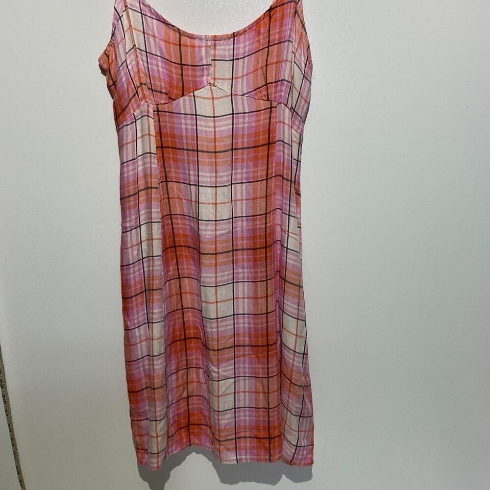 Abound‎ Pink Orange Plaid Mini Dress XS Sleeveless Adjustable Straps V-Neck